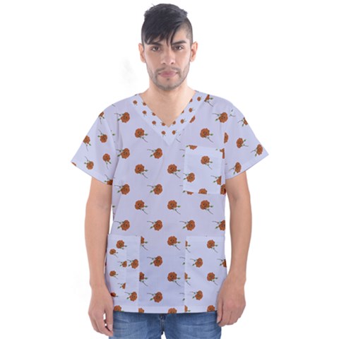 Peach Rose Blue Men s V-neck Scrub Top by snowwhitegirl