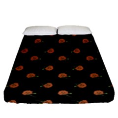 Peach Rose Black Fitted Sheet (queen Size) by snowwhitegirl