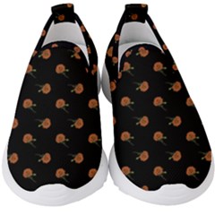 Peach Rose Black Kids  Slip On Sneakers by snowwhitegirl