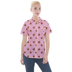 Peach Rose Pink Women s Short Sleeve Pocket Shirt