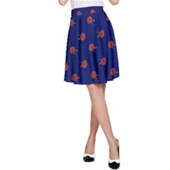 Red Rose Blue A-line Skirt by snowwhitegirl