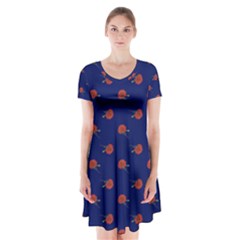 Red Rose Blue Short Sleeve V-neck Flare Dress by snowwhitegirl