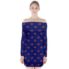 Red Rose Blue Long Sleeve Off Shoulder Dress by snowwhitegirl