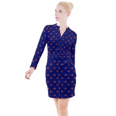 Red Rose Blue Button Long Sleeve Dress by snowwhitegirl