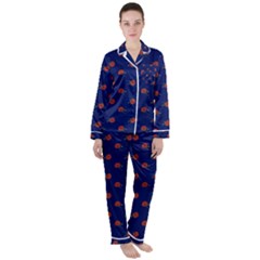 Red Rose Blue Satin Long Sleeve Pyjamas Set by snowwhitegirl