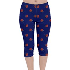 Red Rose Blue Velvet Capri Leggings 