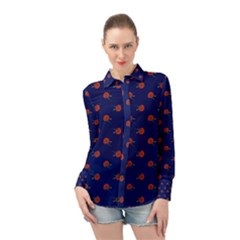 Red Rose Blue Long Sleeve Chiffon Shirt