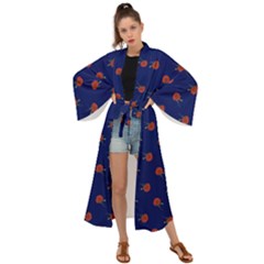 Red Rose Blue Maxi Kimono