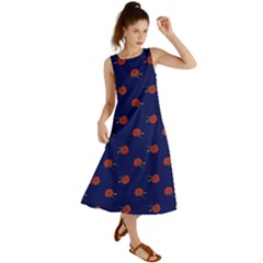 Red Rose Blue Summer Maxi Dress