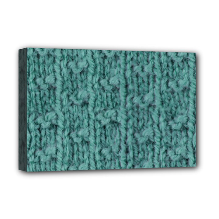 Knitted Wool Blue Deluxe Canvas 18  x 12  (Stretched)