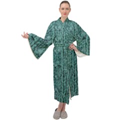 Knitted Wool Blue Maxi Velour Kimono