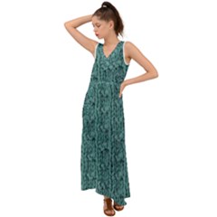 Knitted Wool Blue V-neck Chiffon Maxi Dress