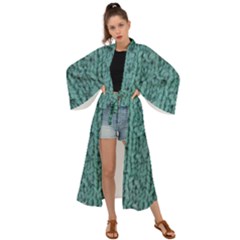 Knitted Wool Blue Maxi Kimono