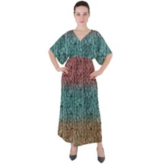 Knitted Wool Ombre 1 V-neck Boho Style Maxi Dress