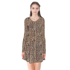 Knitted Wool Brown Long Sleeve V-neck Flare Dress by snowwhitegirl