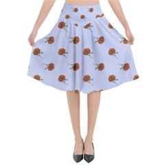 Peach Rose Blue Flared Midi Skirt by snowwhitegirl