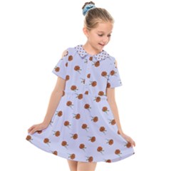 Peach Rose Blue Kids  Short Sleeve Shirt Dress by snowwhitegirl