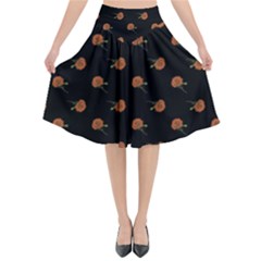 Peach Rose Black Flared Midi Skirt by snowwhitegirl