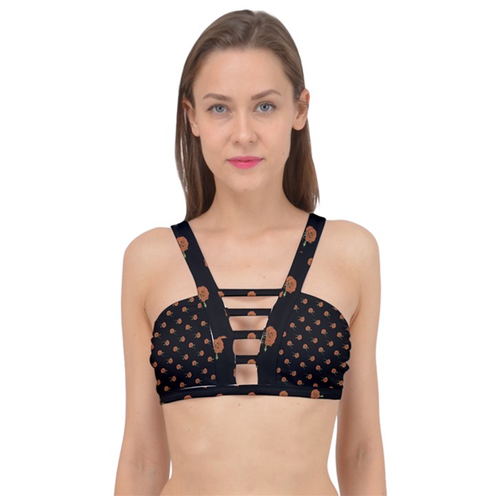 Peach Rose Black Cage Up Bikini Top