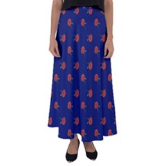 Red Rose Blue Flared Maxi Skirt by snowwhitegirl