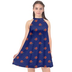 Red Rose Blue Halter Neckline Chiffon Dress  by snowwhitegirl