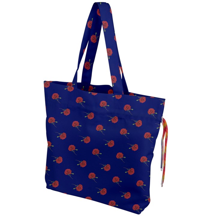 Red Rose Blue Drawstring Tote Bag