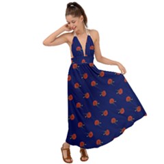 Red Rose Blue Backless Maxi Beach Dress by snowwhitegirl