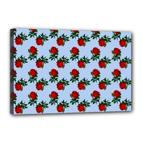 Red Roses Light Blue Canvas 18  X 12  (stretched) by snowwhitegirl