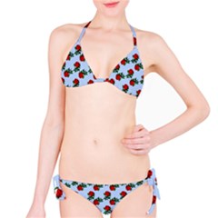 Red Roses Light Blue Classic Bikini Set