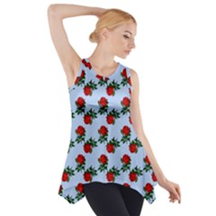 Red Roses Light Blue Side Drop Tank Tunic by snowwhitegirl