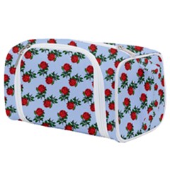 Red Roses Light Blue Toiletries Pouch