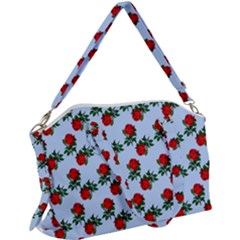 Red Roses Light Blue Canvas Crossbody Bag