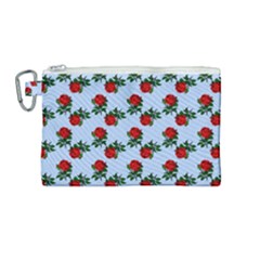 Red Roses Light Blue Canvas Cosmetic Bag (medium) by snowwhitegirl