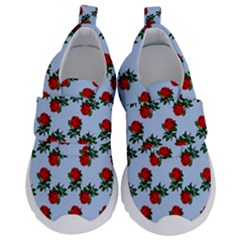 Red Roses Light Blue Kids  Velcro No Lace Shoes by snowwhitegirl