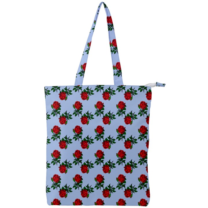 Red Roses Light Blue Double Zip Up Tote Bag