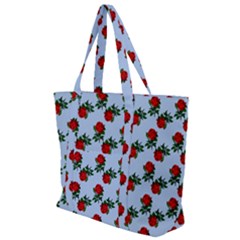 Red Roses Light Blue Zip Up Canvas Bag by snowwhitegirl