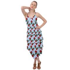 Red Roses Light Blue Layered Bottom Dress