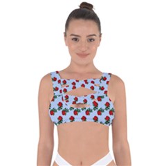 Red Roses Light Blue Bandaged Up Bikini Top by snowwhitegirl