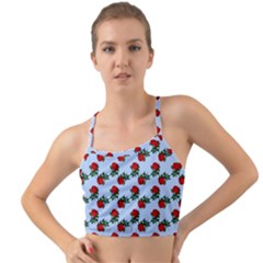 Red Roses Light Blue Mini Tank Bikini Top