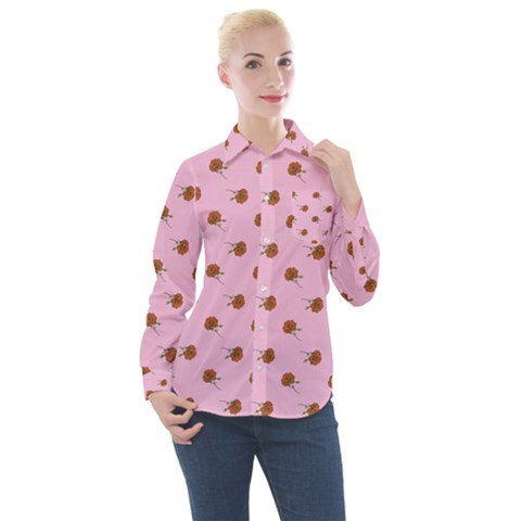 Peach Rose Pink Women s Long Sleeve Pocket Shirt by snowwhitegirl