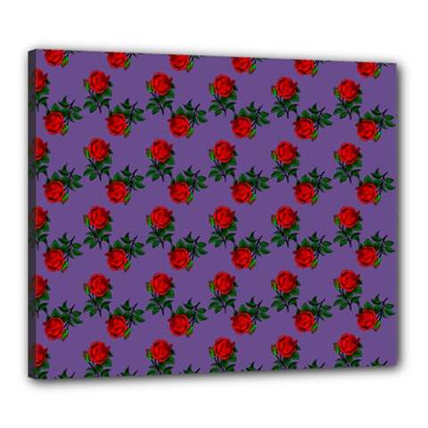 Red Roses Purple Vintage Canvas 24  X 20  (stretched) by snowwhitegirl