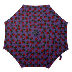 Red Roses Purple Vintage Hook Handle Umbrellas (large) by snowwhitegirl