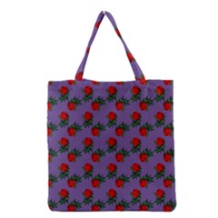 Red Roses Purple Vintage Grocery Tote Bag by snowwhitegirl