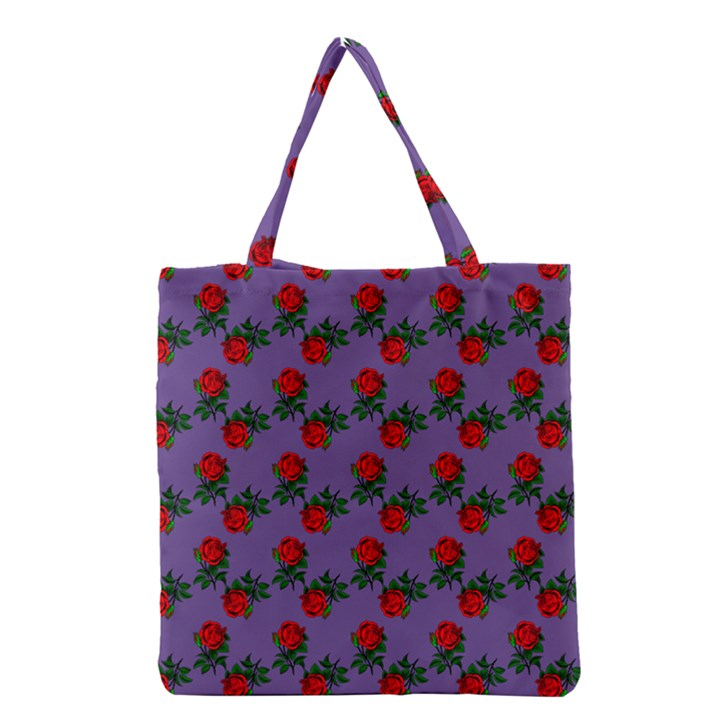 Red Roses Purple Vintage Grocery Tote Bag