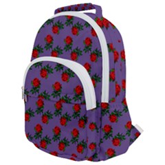 Red Roses Purple Vintage Rounded Multi Pocket Backpack by snowwhitegirl