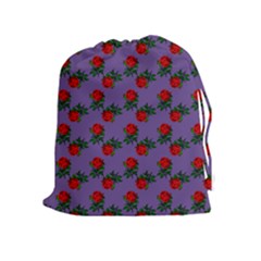 Red Roses Purple Vintage Drawstring Pouch (xl) by snowwhitegirl