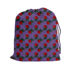 Red Roses Purple Vintage Drawstring Pouch (xxl) by snowwhitegirl