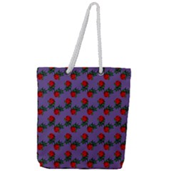 Red Roses Purple Vintage Full Print Rope Handle Tote (large) by snowwhitegirl