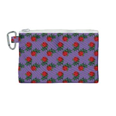 Red Roses Purple Vintage Canvas Cosmetic Bag (medium) by snowwhitegirl