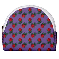 Red Roses Purple Vintage Horseshoe Style Canvas Pouch